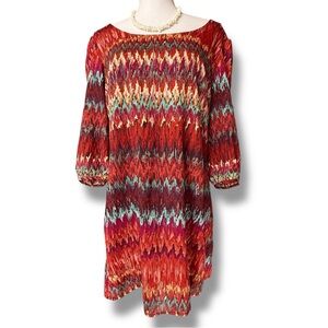 NWT Lily Rose Red and Teal Bold Pattern Color Dress